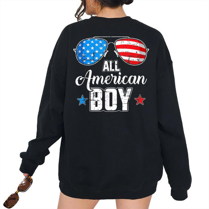 All American Boy 4Th Of July Usa Sunglasses Family Matching Usa Women's Oversized Sweatshirt Back Print