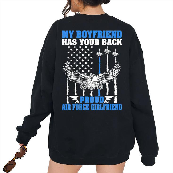 My Boyfriend Has Your Back Proud Air Force Girlfriend Women's Oversized Sweatshirt Back Print
