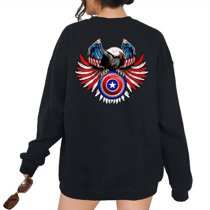 Crest Eagle Shield Wings Star American Flag 4Th Of July Women's Oversized Sweatshirt Back Print