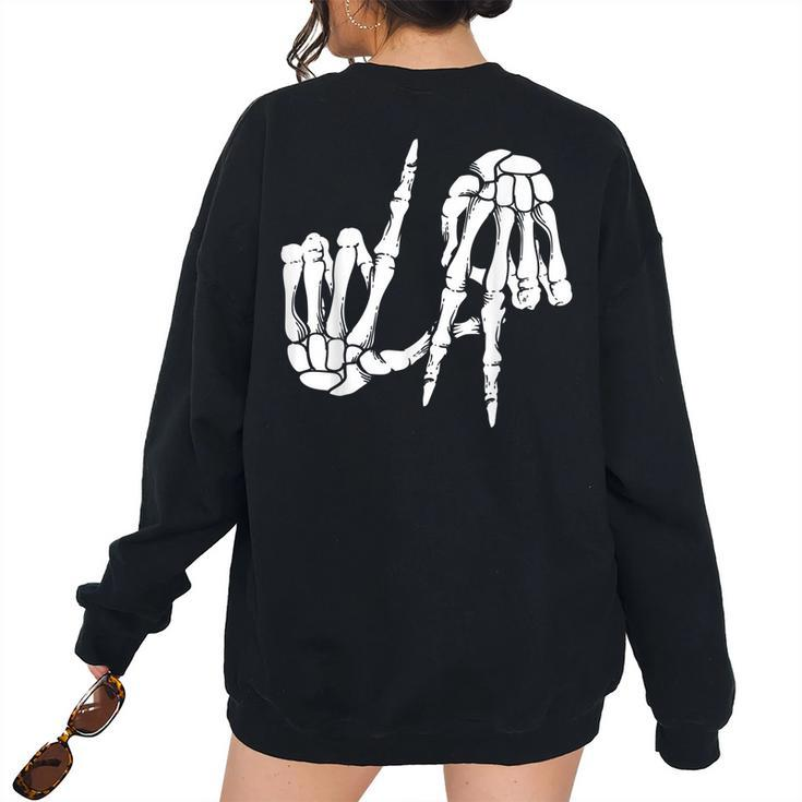 Cute Freaky Los Angeles Hand Sign Skeleton La Women Oversized Sweatshirt Back Print