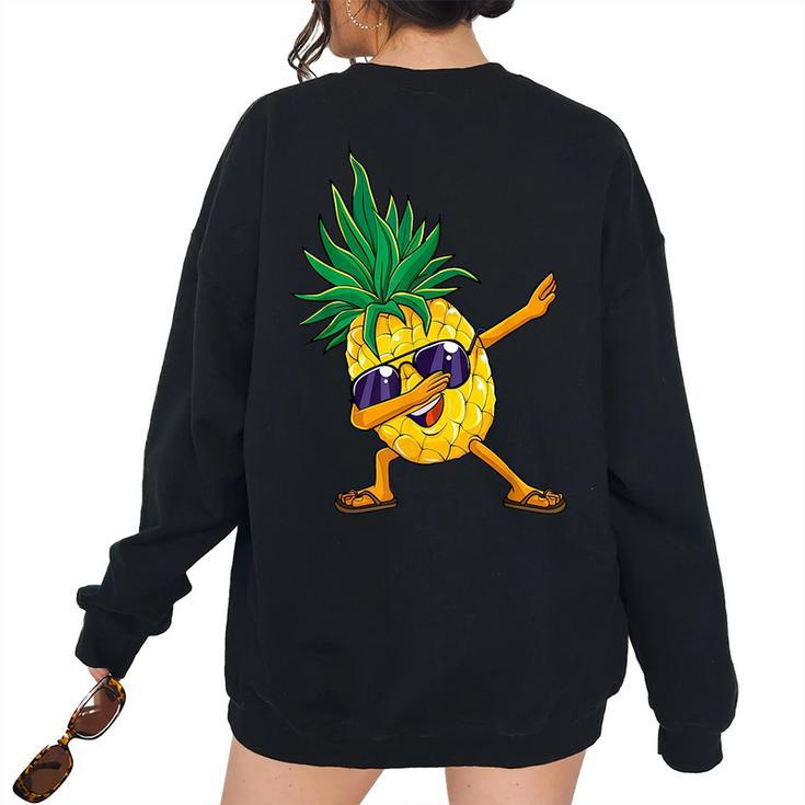 Dabbing Pineapple Hawaii Dab Dance Hawaiian Kids Women's Oversized Sweatshirt Back Print