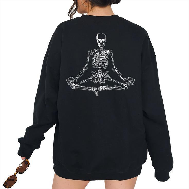 Halloween Meditating Skeleton Freaky Yoga Women Oversized Sweatshirt Back Print
