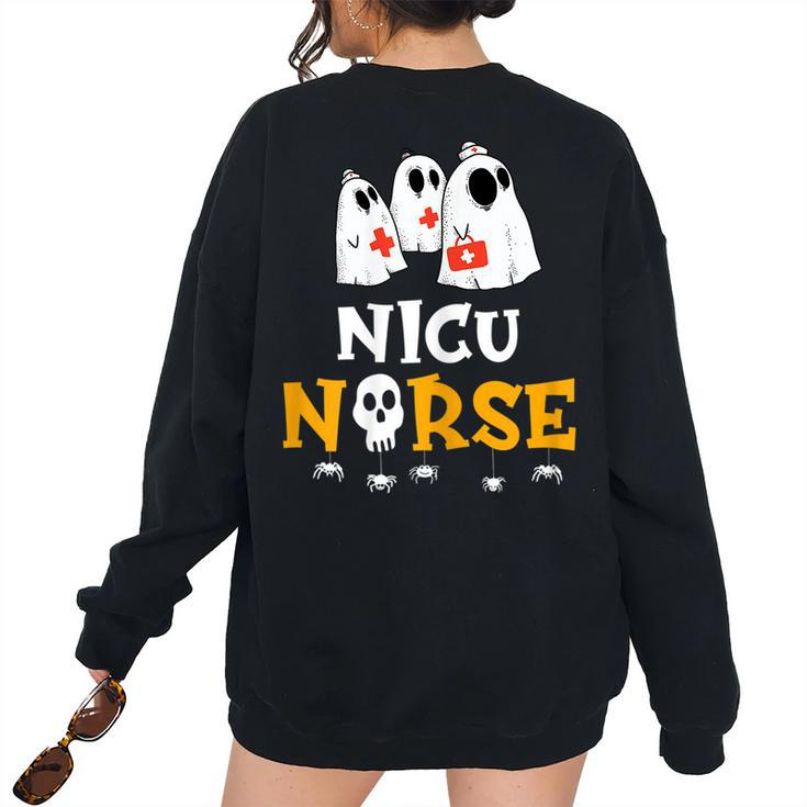 Halloween Nicu Nurse Costume Rn Nursing Ghost Women's Oversized Sweatshirt Back Print