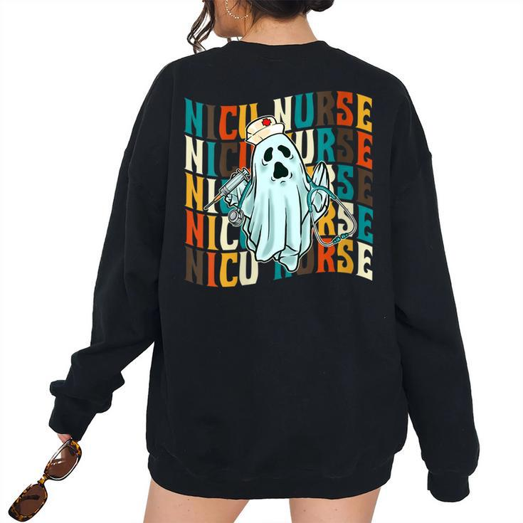 Halloween Nicu Nursing Ghost Costume Neonatal Nurses Women's Oversized Sweatshirt Back Print