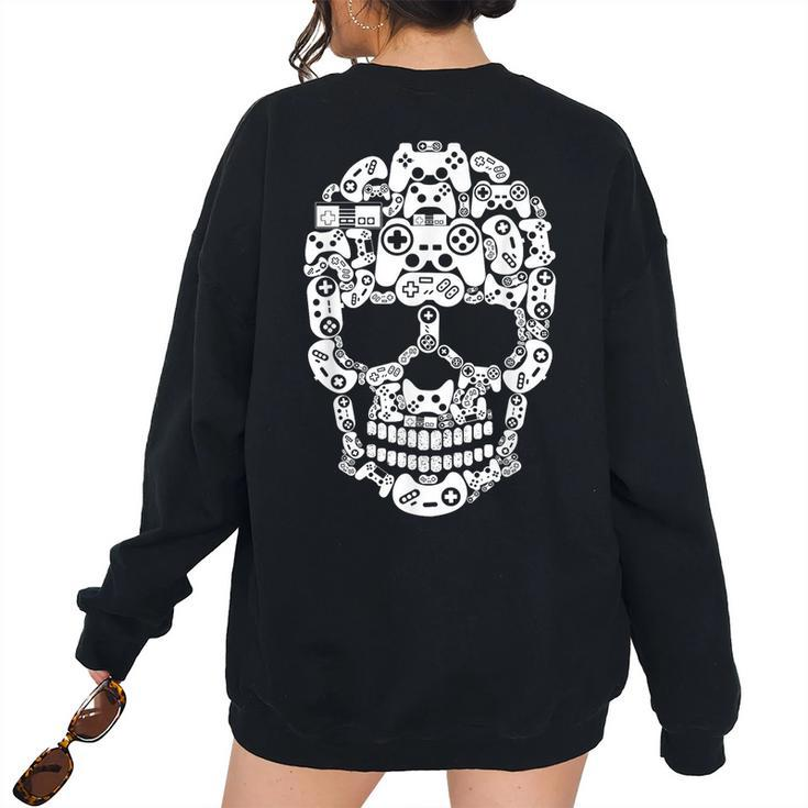 Halloween Skeleton Skull Gamer Boys Men Controller Gaming Women Oversized Sweatshirt Back Print
