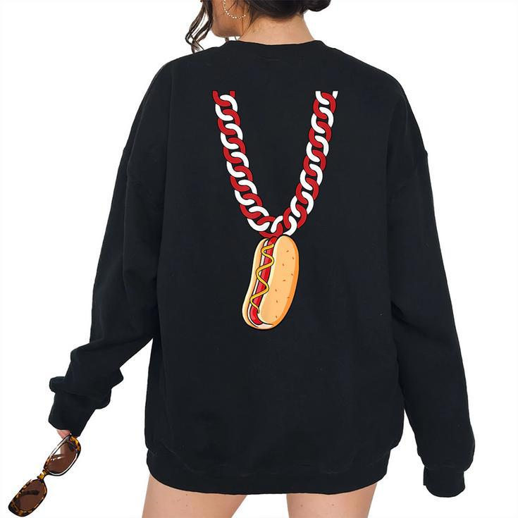 Hot Dog 4Th Of July Necklace Patriotic Food Lover Patriotic Women's Oversized Sweatshirt Back Print