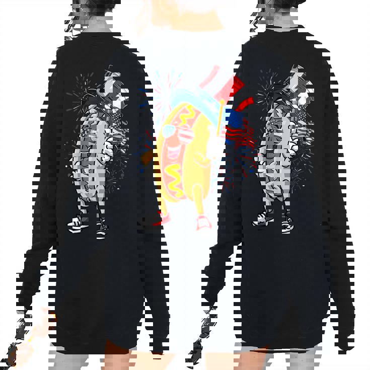 Hotdog Usa Flag America Independence Day 4Th Of July Usa Women's Oversized Sweatshirt Back Print