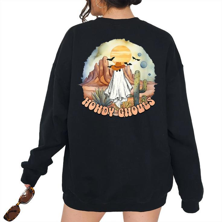 Howdy Ghouls Retro Western Country Cowboy Cowgirl Halloween Women's Oversized Sweatshirt Back Print