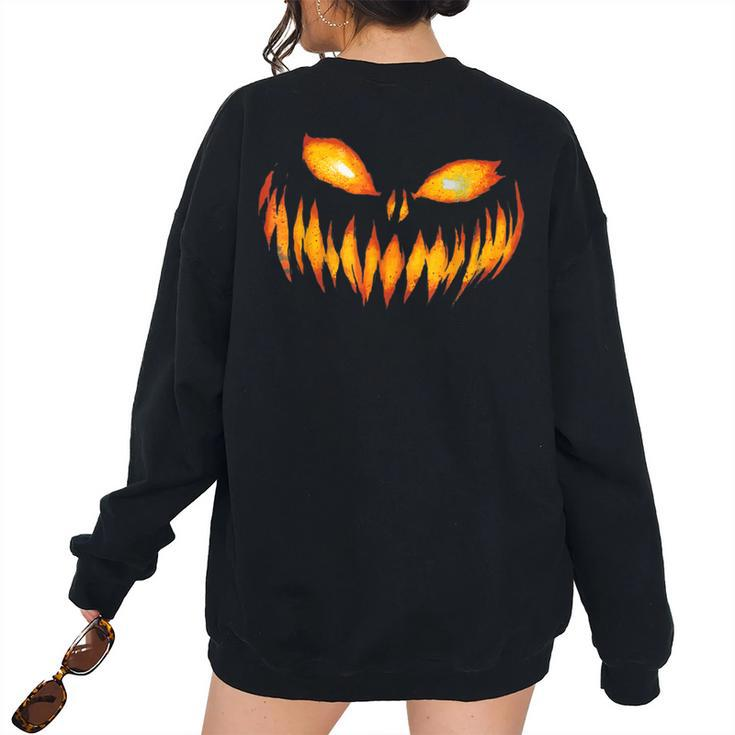 Jack O Lantern Scary Carved Pumpkin Face Halloween Costume Women's Oversized Sweatshirt Back Print