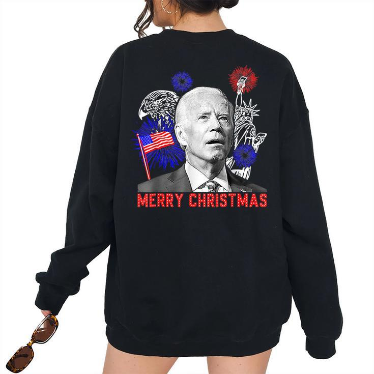 Joe Biden Merry Christmas In July Usa Flag 4Th Of July Usa Women's Oversized Sweatshirt Back Print