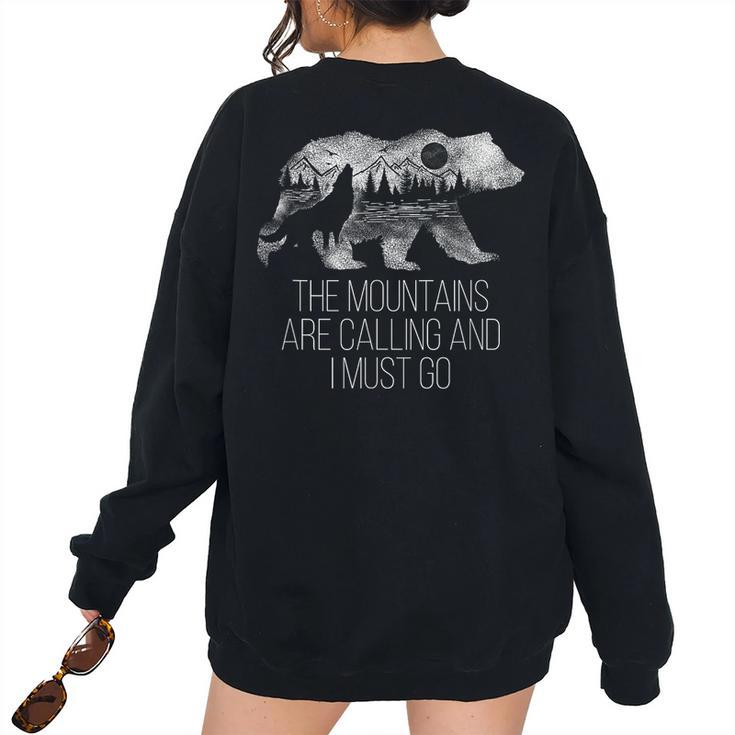 The Mountains Are Calling And I Must Go Camping Women Oversized Sweatshirt Back Print
