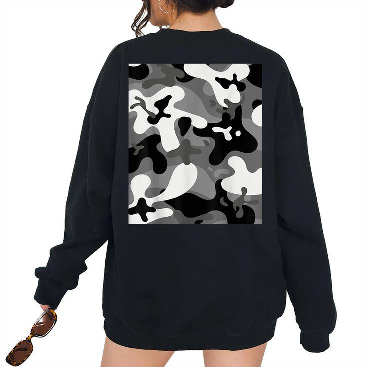 New Grey Black White Camouflage Army Military Soldier Hunter Women's Oversized Sweatshirt Back Print
