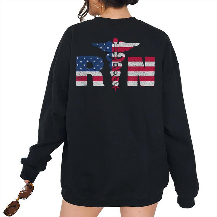 Nurse Appreciation Rn American Flag July 4Th Women's Oversized Sweatshirt Back Print