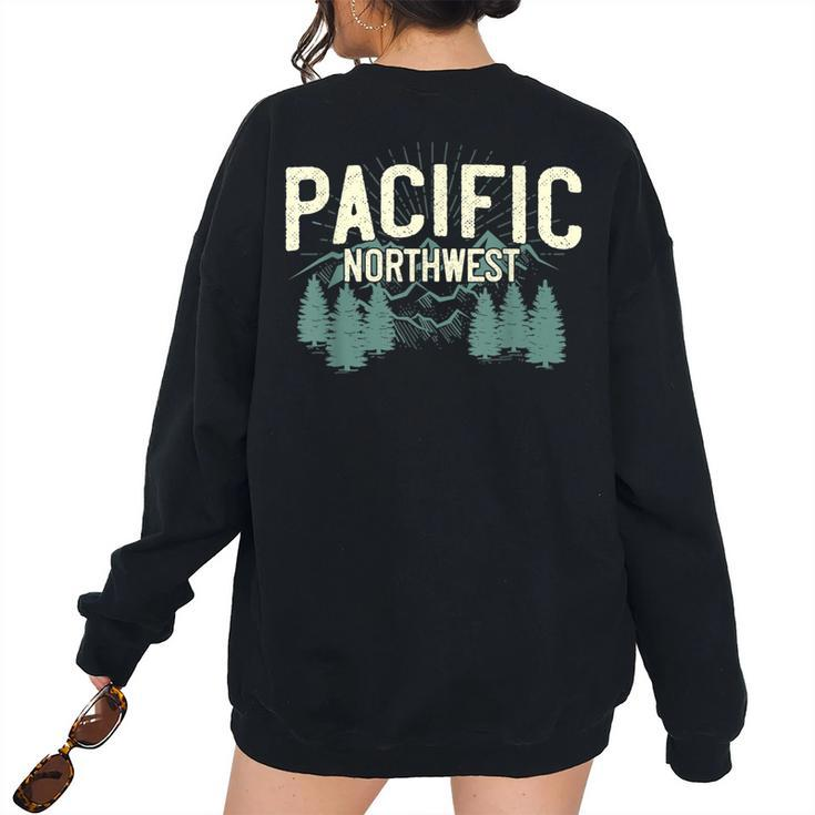 Pacific Northwest Vintage Mountain Camping Hiking T Camping Women's Oversized Sweatshirt Back Print