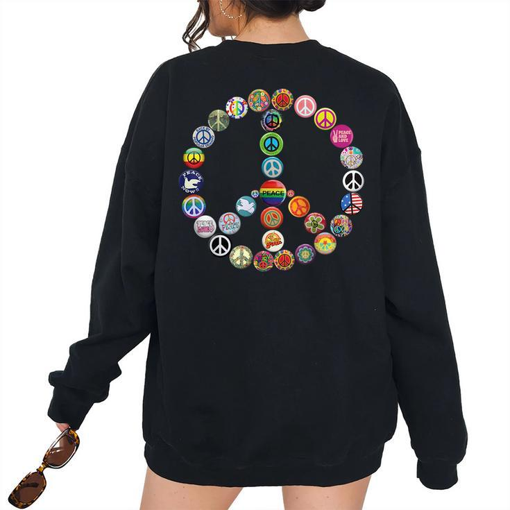 Peace Sign Buttons Vintage Hippie Retro Costume 60S 70S 70S Vintage s Women's Oversized Sweatshirt Back Print