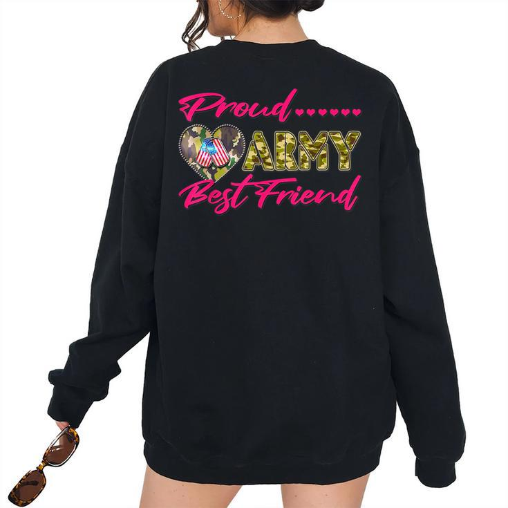 Proud Army Best Friend Camo Us Flag Dog Tag Military Friends Women's Oversized Sweatshirt Back Print