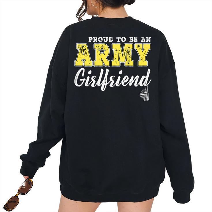 Proud Army Girlfriend Us Flag Dog Tags Military Couple Military Women's Oversized Sweatshirt Back Print