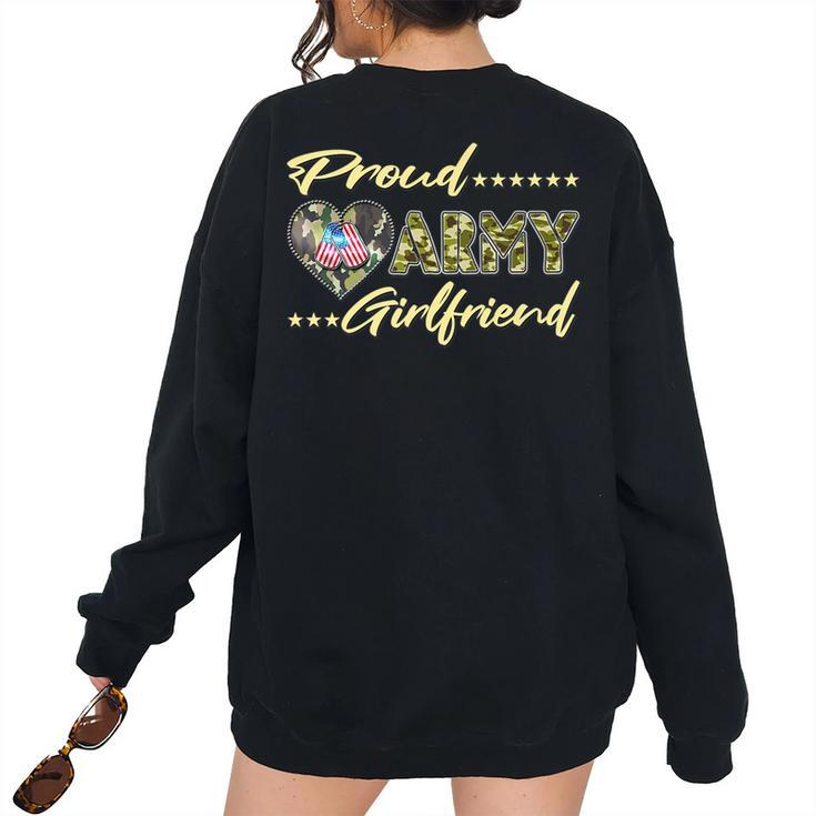 Proud Army Girlfriend - Us Flag Dog Tags Military Lover  Military Women's Oversized Sweatshirt Back Print