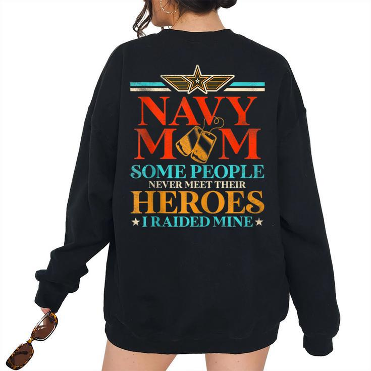 Proud Navy Army Mom Family Retro Vintage Women's Oversized Sweatshirt Back Print
