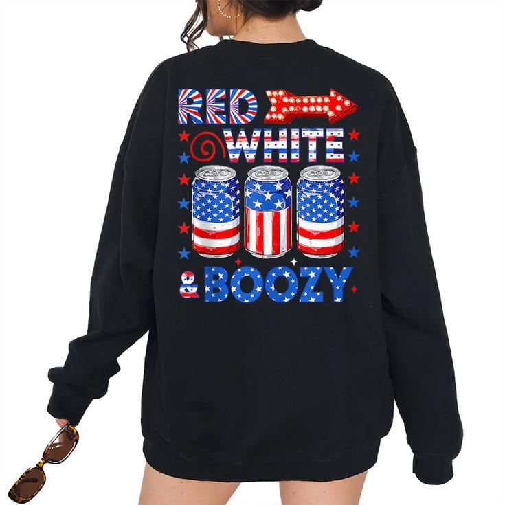 Red White & Boozy Summer Drinking 4Th Of July Usa Flag Drinking s Women's Oversized Sweatshirt Back Print