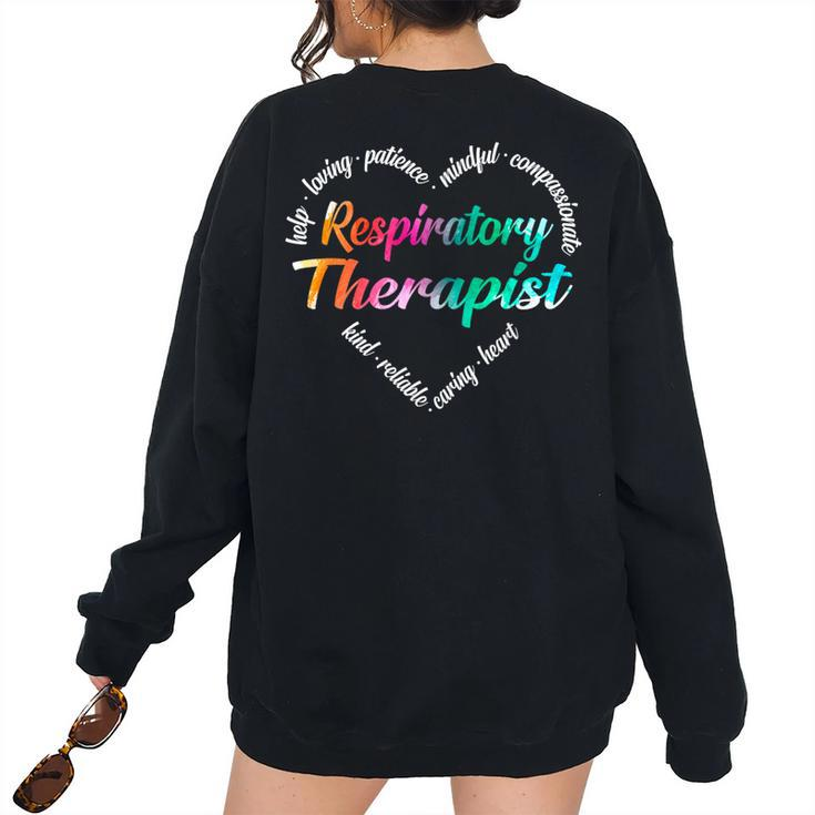 Respiratory Therapist Heart Word Cloud Watercolor Rainbow Women's Oversized Sweatshirt Back Print