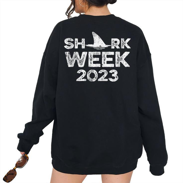 Retro Shark Fin Week 2023 Lovers Animal Ocean Trip Biologist For Shark Lovers Women's Oversized Sweatshirt Back Print