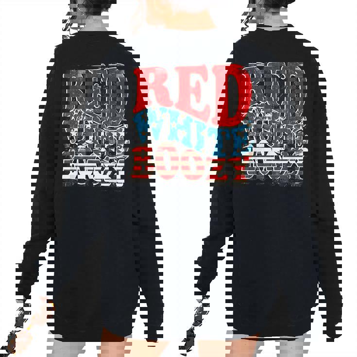 Retro Usa 4Th Of July America Flag Red White Boozy Usa Women's Oversized Sweatshirt Back Print