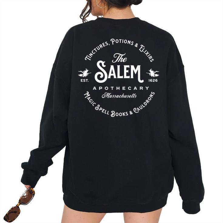 Salem Massachusetts Apothecary Vintage Salem Est 1626 Witch Women's Oversized Sweatshirt Back Print