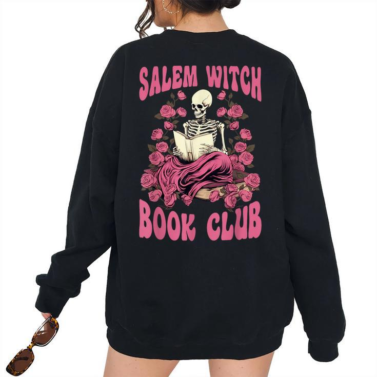 Salem Witch Book Club Halloween Skeleton Reading Season Reading s Women's Oversized Sweatshirt Back Print