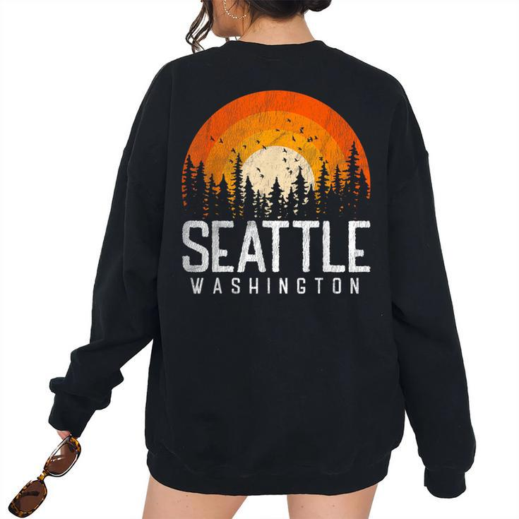 Seattle Washington Wa Retro Vintage 70S 80S 90S 70S Vintage s Women's Oversized Sweatshirt Back Print