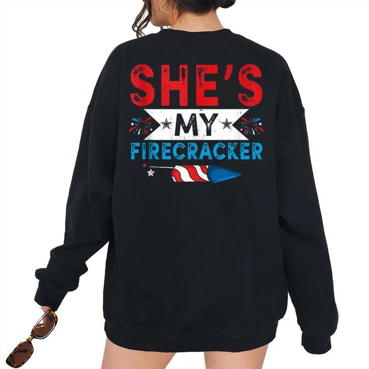 Shes My Firecracker His And Hers 4Th July Matching Couples Women's Oversized Sweatshirt Back Print