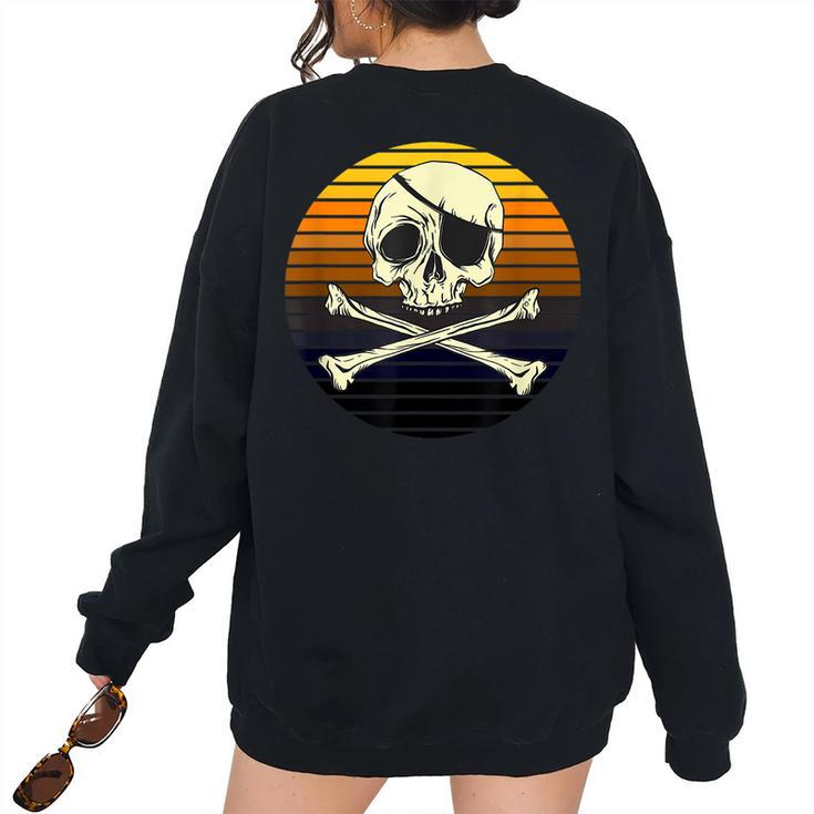 Skeleton Pirate Jolly Rogers Retro Sunset Halloween Costume Women Oversized Sweatshirt Back Print
