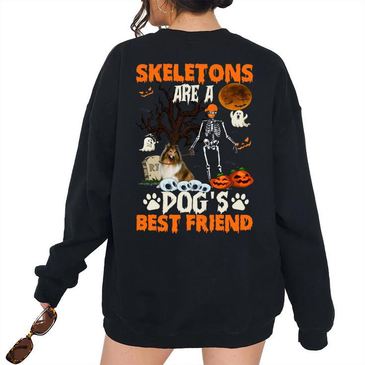 Skeletons Shetland Sheepdog Is Friends Halloween Women Oversized Sweatshirt Back Print
