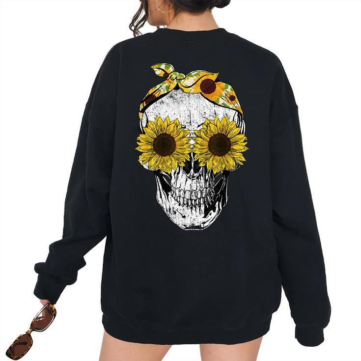 Skull Sunflower Floral Bandana Skeleton Head Women Oversized Sweatshirt Back Print