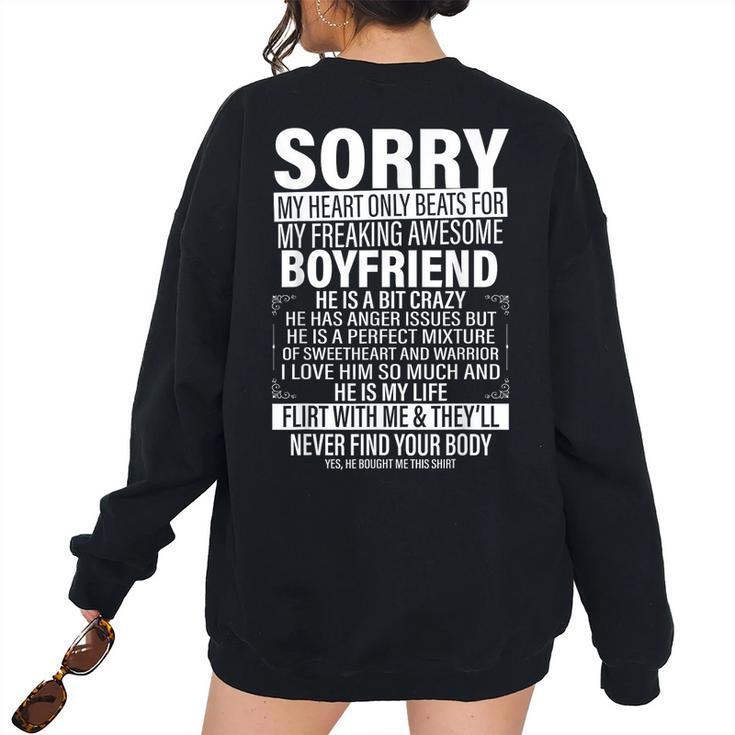 Sorry My Heart Only Beats For My Freaking Awesome Boyfriend Women's Oversized Sweatshirt Back Print