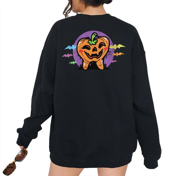 Spooky Tooth Halloween Costume Pumpkin Dental Dentist Women Oversized Sweatshirt Back Print
