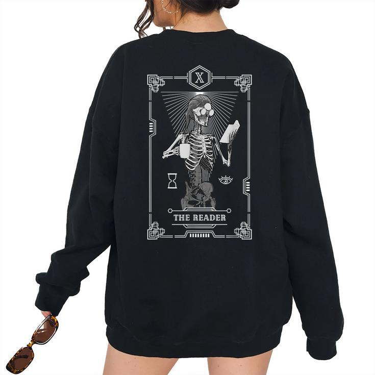 Tarot Card The Reader Bookish Astrology Skeleton Astrology Women's Oversized Sweatshirt Back Print