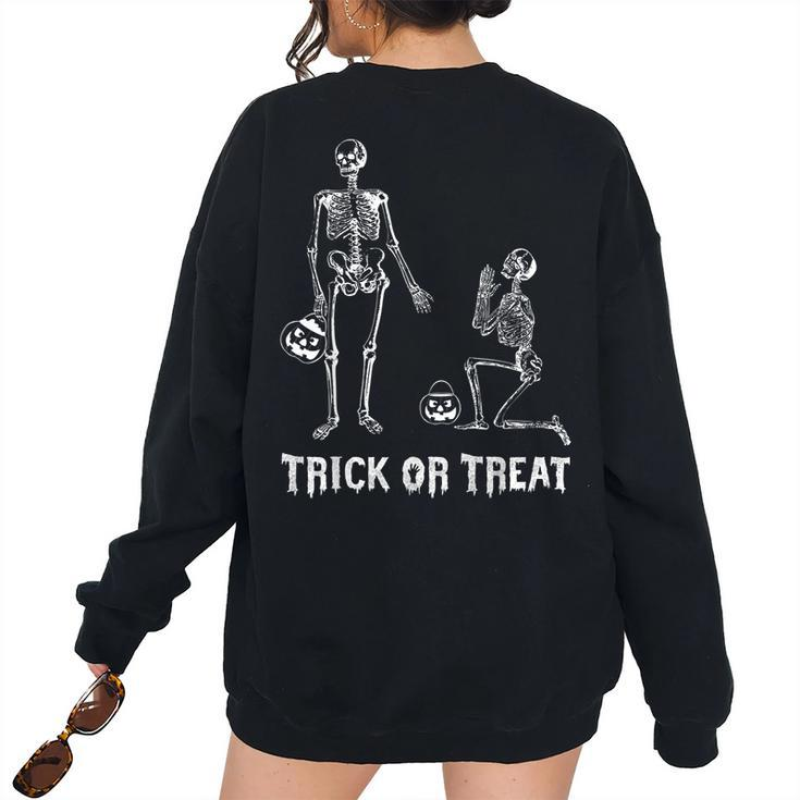 Trick Or Treat Halloween Skeleton Friends Women Oversized Sweatshirt Back Print
