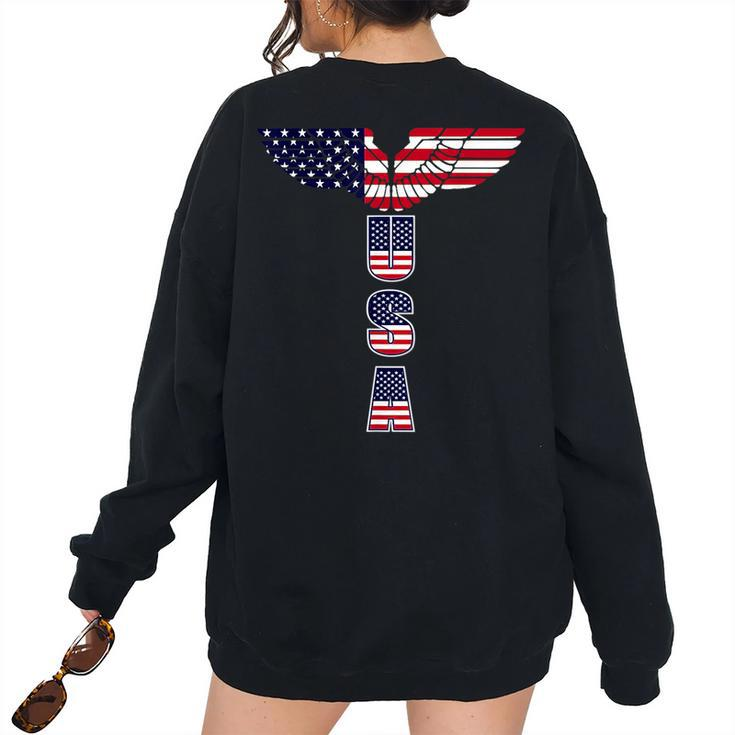 Usa - Bald Eagle Wings - 4Th Of July - Veterans Usa Women's Oversized Sweatshirt Back Print