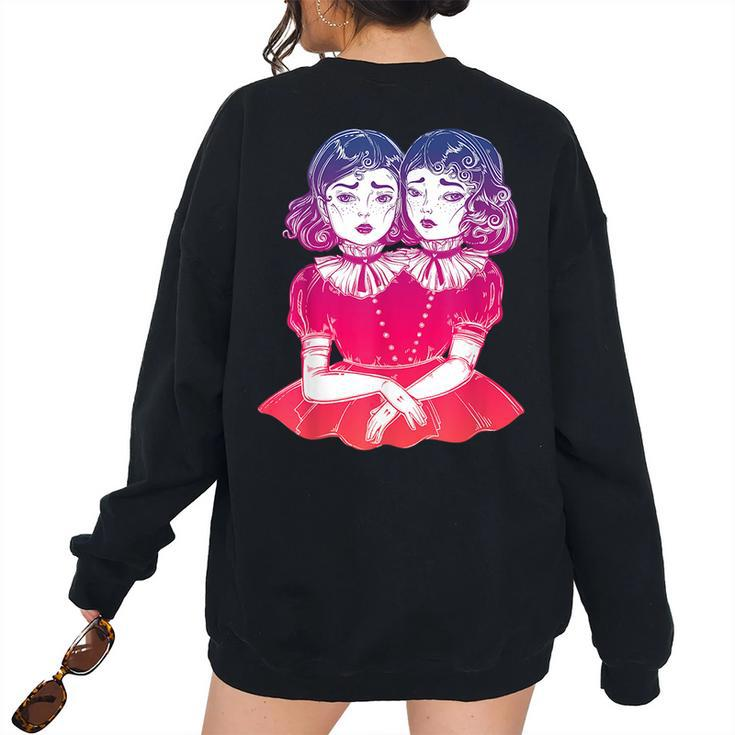 Victorian Siamese Twins Vintage Boho Circus Women's Oversized Sweatshirt Back Print