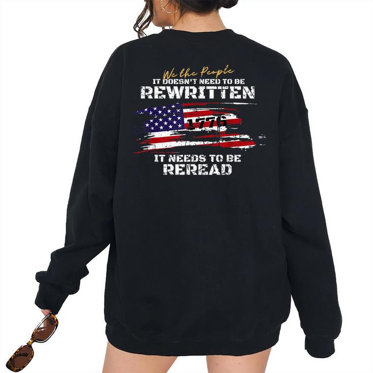 Vintage American Flag It Doesnt Need To Be Rewritten 2022 Women's Oversized Sweatshirt Back Print