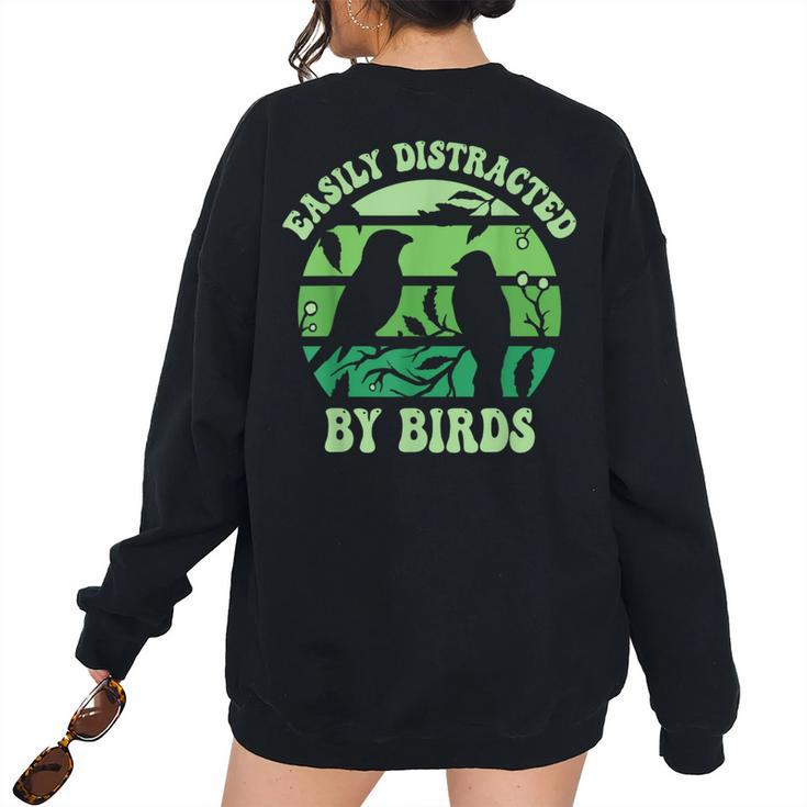 Vintage Easily Distracted By Birds For Bird Watcher For Bird Lovers Women's Oversized Sweatshirt Back Print