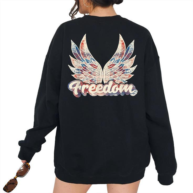 Vintage Freedom Wings 4Th Of July Patriotic Angel Wings Usa Patriotic Women's Oversized Sweatshirt Back Print