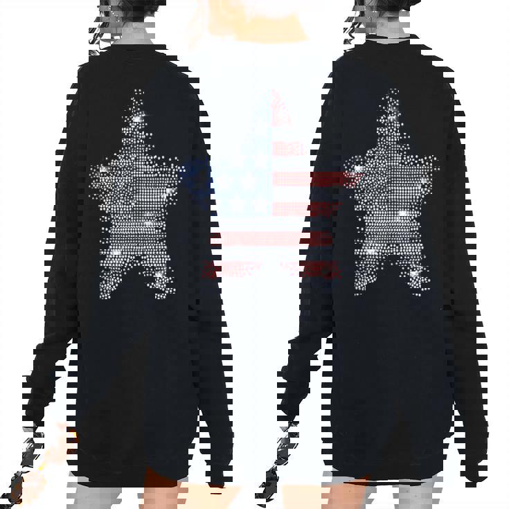 Vintage July 4Th Star Flag American Rhinestone Bling Women's Oversized Sweatshirt Back Print