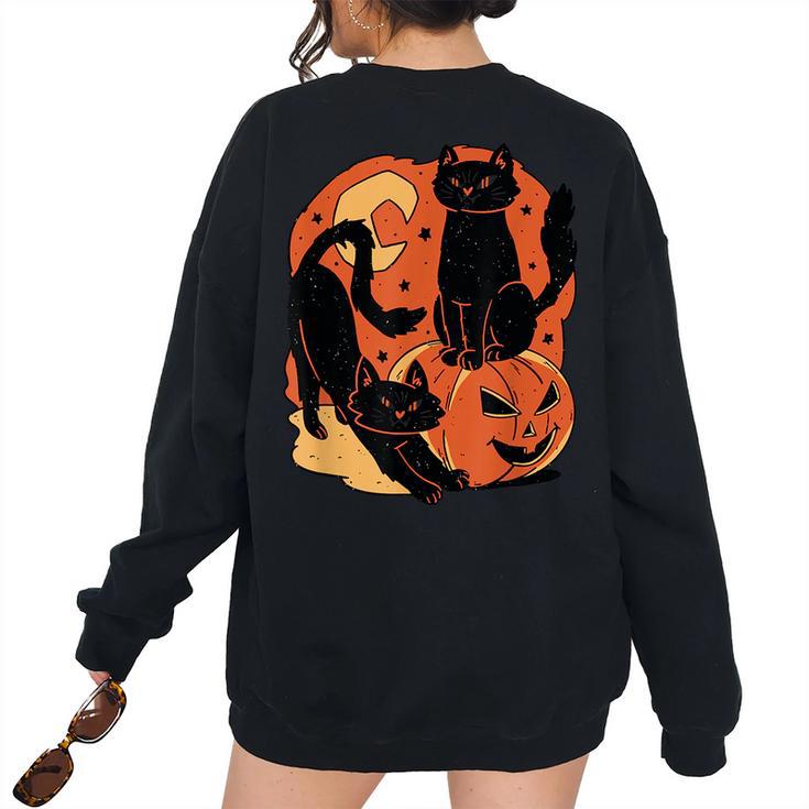 Vintage Scary Halloween Black Cats And Pumpkin Women's Oversized Sweatshirt Back Print