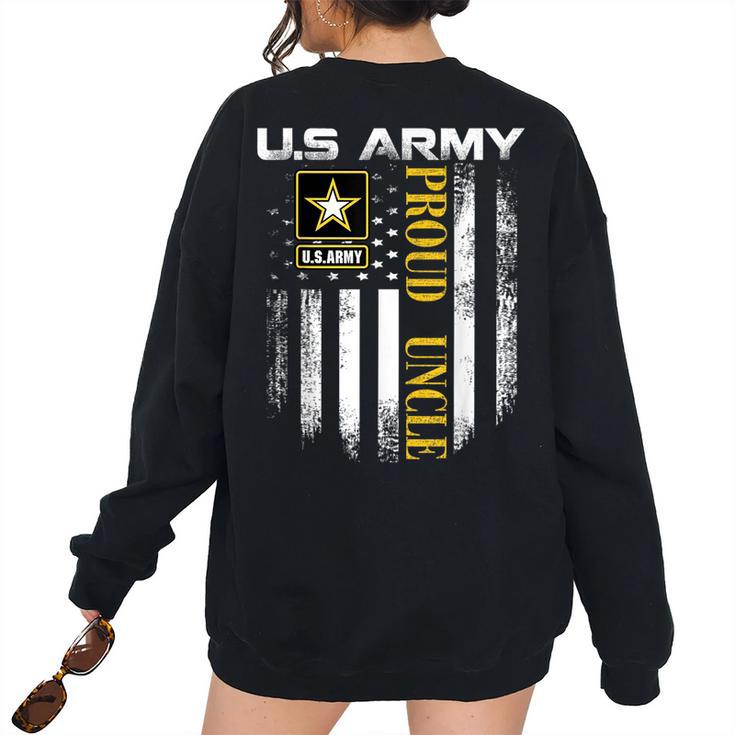 Vintage Us Army Proud Uncle With American Flag Women's Oversized Sweatshirt Back Print