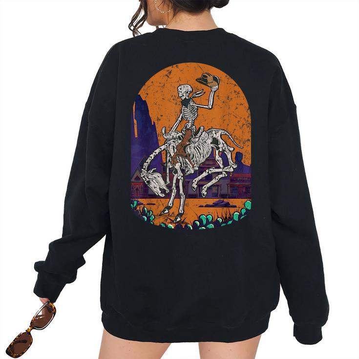 Western Country Cowgirl Cowboy Skeleton Halloween Spooky Women's Oversized Sweatshirt Back Print