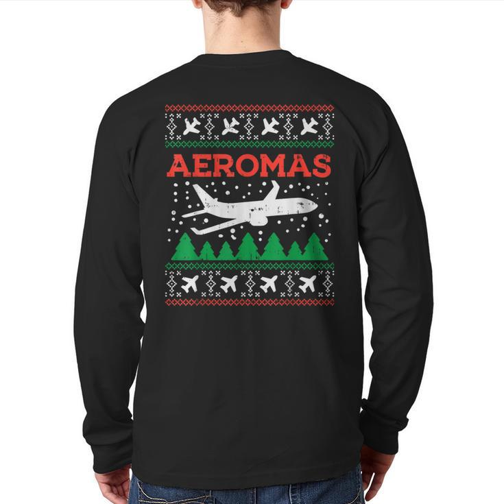 Aeromas Plane Ugly Christmas Sweater Flight Xmas Pilot Pj Back Print Long Sleeve T-shirt