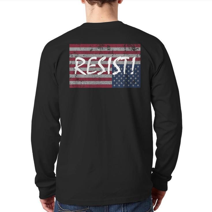 American Flag Resist Upside Down United States T Back Print Long Sleeve T-shirt