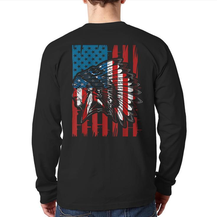 American Indian Roots Us Flag Indigenous Native American Back Print Long Sleeve T-shirt